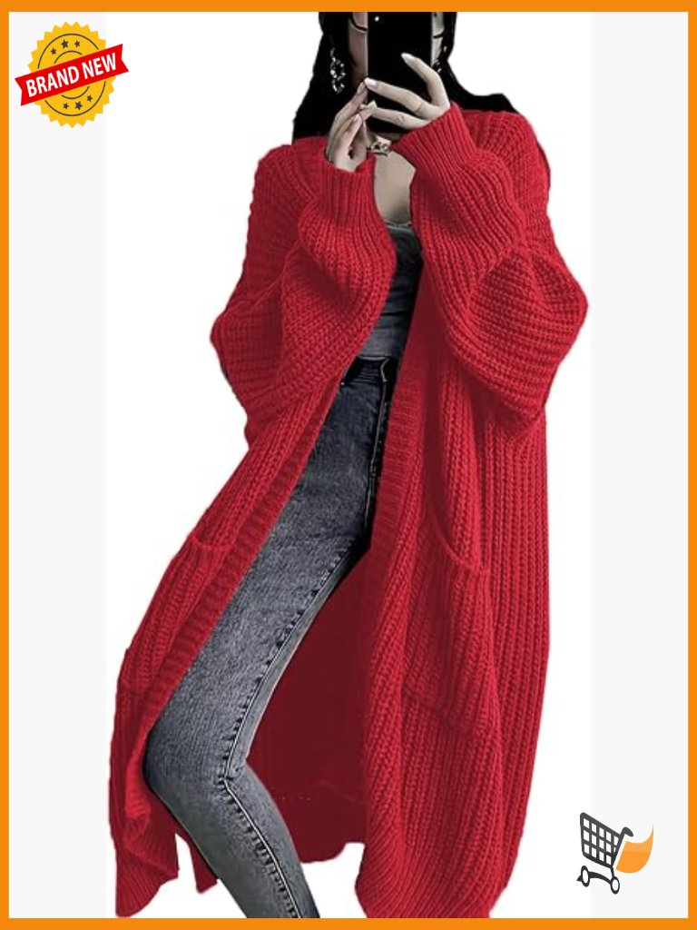 Womens Oversized Open Front Long Cardigan Duster With Pockets Knit Coat